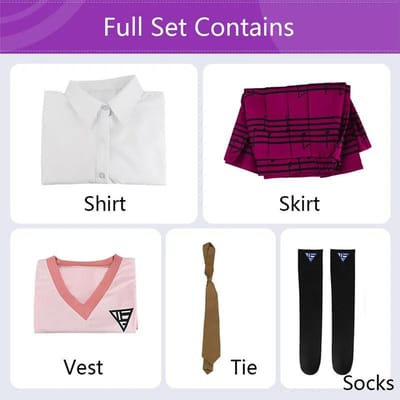 Anime Danganronpa Kaede Akamatsu Cosplay Kostuum, roze vest, overhemd, rok, uniform, pruik voor vrouwen en meisjes, S