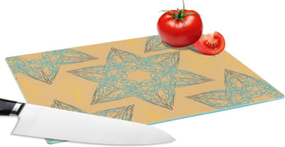 Glazen Snijplank - 28x20 - Kerstster - Blauw - Geel - Patronen - Christmas - Snijplanken Glas