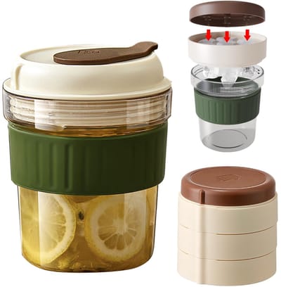 Dailygoods - Golgner 2 in 1 IJsblokjesfles, 500ml Ice Cube Fles, IJsblokjesfles IJsblokjesvorm met deksel en houder, IJsblokjeshouder waterfles, One Touch ijsvrijgave, voor koffie, sap en dranken