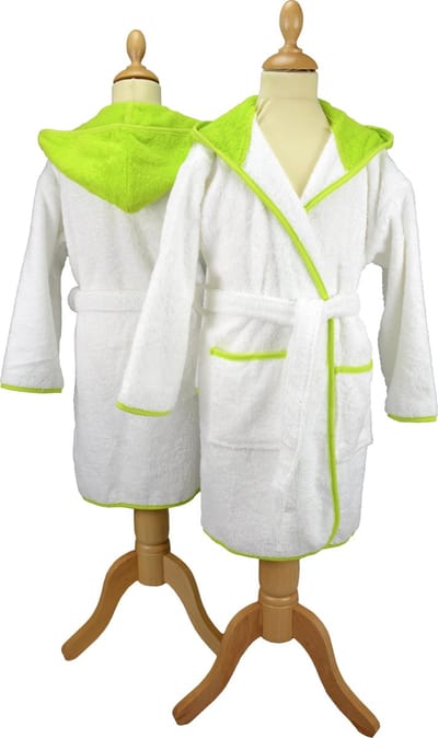 ARTG® Boyzz & Girlzz - Kinder Badjas met Capuchon - Wit/Helder Groen - White/Lime Green - Maat 116/128