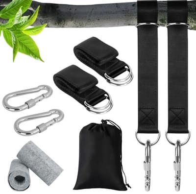 Schommelbevestiging 2 stuks - Hangmat ophanging - Veilig ophangen buiten - Inclusief boombeschermers - Draagt 250 kg - Zwart