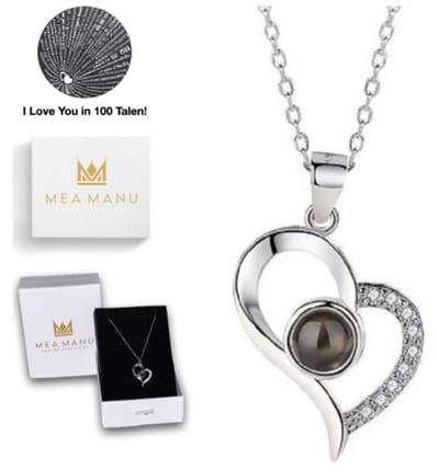 Mea Manu® I Love You Ketting in 100 Talen - Zilver - Hartje Ketting - Cadeautje voor vrouw - Moederdag cadeautje - Liefdes Verrassing - Valentijn - Valentijn Geschenkset - Valentijn cadeautje voor haar - Cadeautje voor moeder - Moederdag