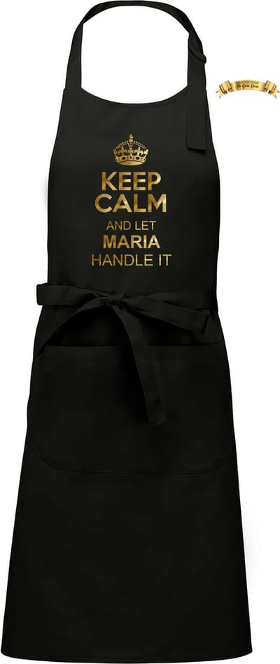 Naam cadeau - Keep Calm - unisex keukenschort/barbecueschort - zwart - cadeau voor hem en haar