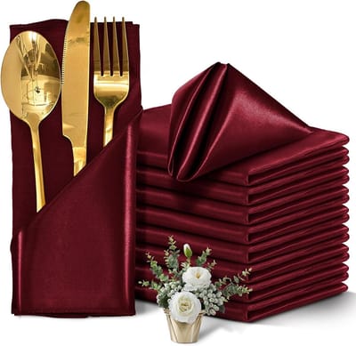 Satijnen Servetten - Stoffen Servetten - Diner Decoratie - Zijdezacht Glad - 43 x 43 cm - Bordeauxrood