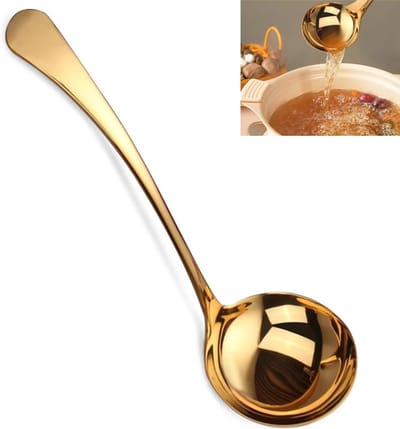 20cm Gouden Roestvrijstalen Lange Handvat Saus En Soeplepel | Vaatwasmachinebestendige gepolijste metalen schep voor thuiskeukens en restaurantservering van sauzen en soepen