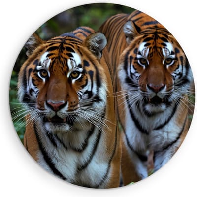 Saammp Muurcirkel Hout - Tijgers tussen de Planten - Natuur - Dieren - Ø 90 - Wandcirkel - Wanddecoratie Cirkel - muurdecoratie Woonkamer - Slaapkamer decoratie - Rond Schilderij