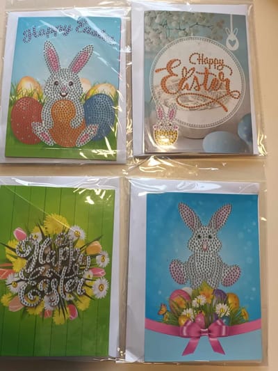 Diamond painting - Set van 4 Paas kaarten - Wenskaart voor een gedeelte te painten - Pasen