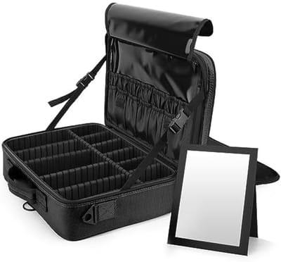 PromoHome Professionele Make-up Organizer - 3-laags Reis Cosmetic Tas met Spiegel en Schouderriem