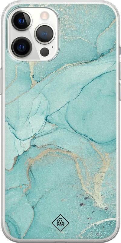 Casimoda® hoesje - Geschikt voor iPhone 12 Pro Max - Marmer mint groen - Siliconen/TPU telefoonhoesje - Backcover - Marmer - Mint