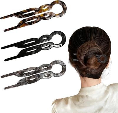Set van 3 Franse haarspelden, U-vormige speld, Prestige haaraccessoires voor knot en haarstyling voor dames (3 kleuren)