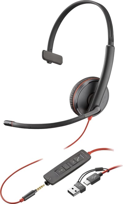 HP Poly Blackwire C3215 Over Ear headset Kabel Mono Zwart Ruisonderdrukking (microfoon) Headset, Volumeregeling, Microfoon uitschakelbaar (mute)