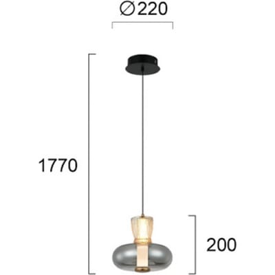 Viokef LED hanglamp Sire, Ø 22 cm, rookgrijs/brons, metaal/glas