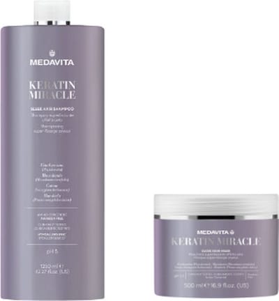 Medavita Keratin Miracle Duo Shampoo en Masker | 1L+500ml | Anti Frizz | Extra voordelig
