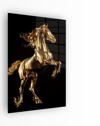 Indoorart - Glasschilderij Gouden Hengst 40x60 CM - Afbeelding op plexiglas - Inclusief montagemateriaal