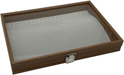 Houten Sieradenkist - Juwelendoos Organizer - Sieraden Opbergen - Met Glazen Deksel - 36 x 25.2 x 5 cm - Bruin