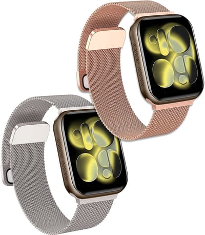 Bandje Geschikt voor Apple Watch 42/44/45/46 mm Bandje Milanees - Horlogebandje Geschikt voor Apple Watch 1-11 / SE (42/44/45/46 mm) Milanese Horlogeband Met Magneetsluiting - Zilver & Rose Goud