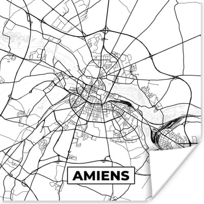 Poster Amiens - Kaart - Plattegrond - Frankrijk - Stadskaart - Zwart wit - 100x100 cm XXL
