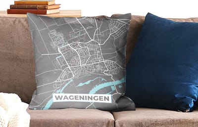 Sierkussens - Kussentjes Woonkamer - 60x60 cm - Plattegrond - Wageningen - Grijs - Blauw - Stadskaart
