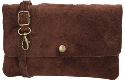 Charm London Mariëlle Schoudertas - Crossbody - Suede - Drie Vakken - Magneetsluiting - Verstelbare Band - Dames - Leren Dames Tas - Bruin