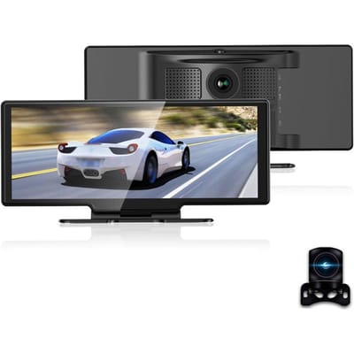 4K DVR Dash Camera Voor- en Achteruitrijrecorder met 10,26 Inch Touchscreen voor Carplay Android zwart