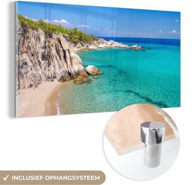 MuchoWow® Glasschilderij 40x20 cm - Schilderij acrylglas - Zee - Strand - Zomer - Foto op glas - Schilderijen