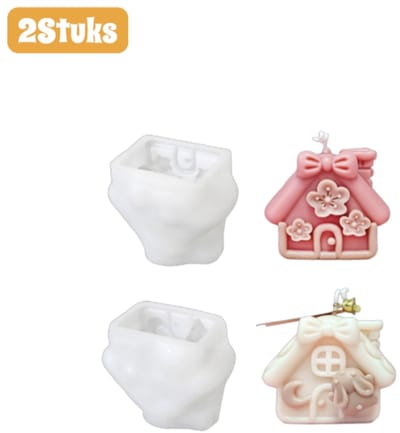 2 stuks - Bakvormen - Siliconenvormen - Kersthuisje - DIY-vormen voor geurkaarsen, chocolade en bakken - Herbruikbaar - Kerstversieringen - Veelkleurig