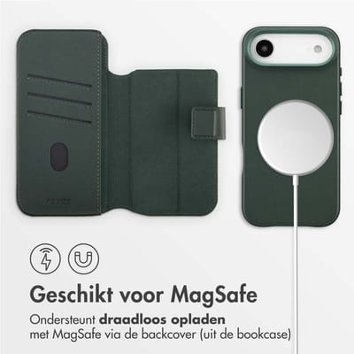 Accezz Hoesje - Geschikt voor Apple iPhone 17 Air - Leather Bookcase 2-in-1 geschikt voor MagSafe - Cedar Green