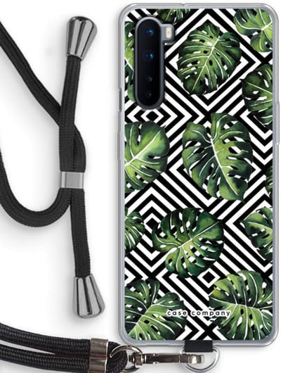 Case Company® - Hoesje met koord geschikt voor OnePlus Nord hoesje met Koord - Geometrische jungle - Telefoonhoesje met Zwart Koord - Bescherming aan alle Kanten en Over de Schermrand