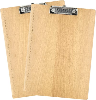 Klembord A4 – Set van 2 Houten Klemborden – Met Sterke Klem en Liniaal – Harde Houtlook Schrijfplaat voor School, Kantoor, Horeca en Thuis