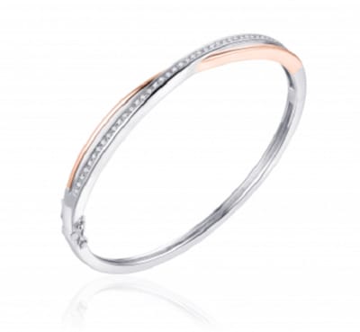 Zilveren Bangle Armband met 14K Roségoud Plating | Zirkonia | Maat 20 cm | Maat 64 | Maat L |Jonline