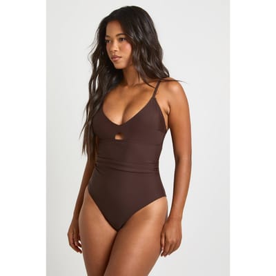 boohoo Dames Control Duikende Sleutelgat Badpak | Chocoladebruin | Maat: 38