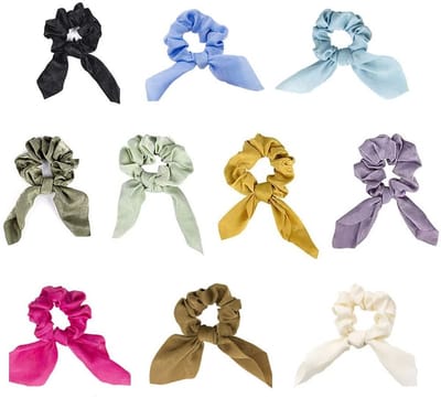 Dailygoods- Haarelastiekjes 10 Stuks - Satijnen Zijden - Scrunchie Met Konijnenoren - 2-in-1 Design - Zacht - Herbruikbaar