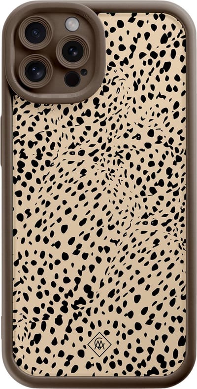 Casimoda® hoesje - Geschikt voor iPhone 12 Pro - Stippen bruin abstract - Effen telefoonhoesje met lensbescherming - TPU - Backcover - Bruin/beige