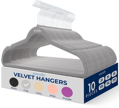 SereneLife Kleerhangers, Fluwelen Hangers, Antislip Zware Duurzame Kledinghangers Set-10Stuks-Duurzaam met 360° Draaihaak