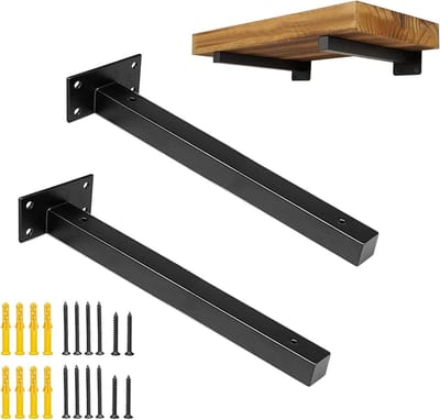 Set van 2 Hoekplanken, Roestvrijstalen Zwarte Plankhouders, Zware Lasten, Plankdragers met Schroeven en Ankers voor Wandplanken en Houten Planken