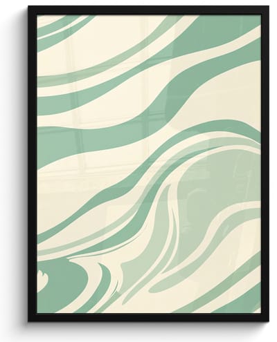 Poster in lijst - Fotolijst 50x70 cm - Posters - Organische lijnen - Mintgroen - Marmer - Posterlijst zwart - Decoratie - Wanddecoratie woonkamer - Muurdecoratie slaapkamer