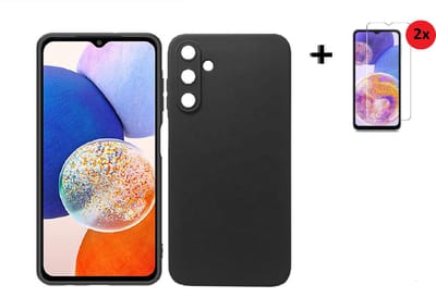 Siliconen Hoesje Geschikt voor Samsung Galaxy A17 - Siliconen - Samsung A17 Screenprotector - Hoesje Silicone Zwart Case + 2x Screenprotector