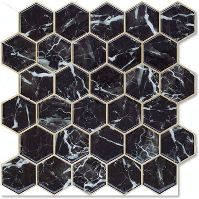 24Supply Plaktegels - 10 Stuks - Glans - Zwart Marmer en Goud - Hexagon - 30.5x30.5cm