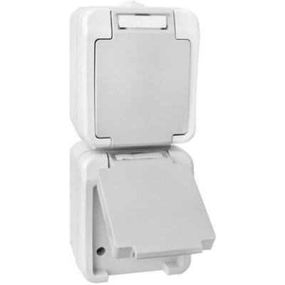 Peranova 102437 Pera Wandcontactdoos dubbel spatwaterdicht Lichtgrijs, Donkergrijs 1 stuk(s)