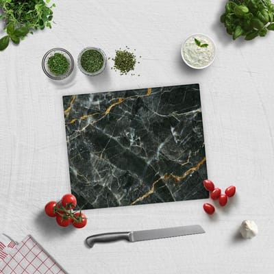 Zwart Marmer Met Bruine Strepen Tempered Glas Snijplank 29cm × 34cm - Glassnijplank
