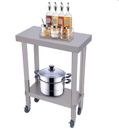 MakkelijkMooi RVS Voedselbereiding Tafel met 4 Wielen - Keuken Werktafel - Ruim Werkoppervlak - Hoog Draagvermogen tot 300 kg