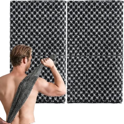 Set van 2 Exfoliërende Handdoeken voor Douchegebruik | Zwarte Rug Scrubbers | Extra Lange Handdoek voor Mannen en Vrouwen | Ideaal voor Lichaamsreiniging en Massage