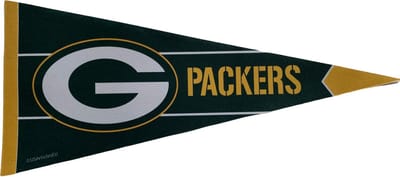 USArticlesEU - Green Bay Packers  - NFL - Vaantje - Wimpel - Vlag - American Football - Sportvaantje - Pennant - Groen/geel/Wit - 31 x 72 cm
