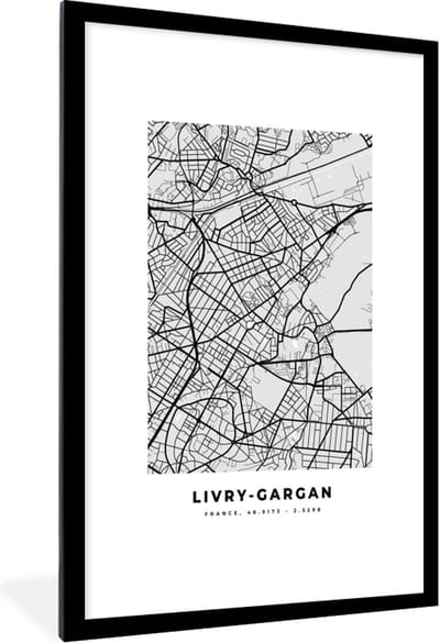 Fotolijst incl. Poster - Stadskaart - Frankrijk - Kaart - Livry-Gargan - Plattegrond - 80x120 cm - Posterlijst