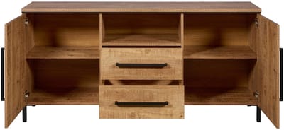 Dressoir Culemborg - Houtlook/Metaal - Mango/Zwart - 163x80x45 cm (BxHxD) - Krasvast - Softclose