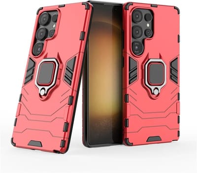 MobyDefend Hoesje - Geschikt voor Samsung Galaxy S25 Ultra - Dubbelgelaagde Pantsercase Met Standaard - Rood