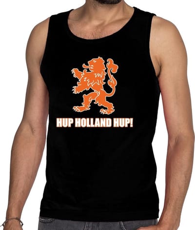 Nederland supporter tanktop / mouwloos shirt Hup Holland Hup zwart voor heren - landen kleding S