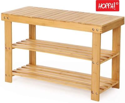 Hoppa! Bamboe Schoenenrek/ Bankje - Bruin - Hout - 71 x 29 x 46 cm (B x D x H)