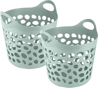Plasticforte Flexibele wasmand/opbergmand - 2x - rond - groen - 62 liter - D40 x H39 cm