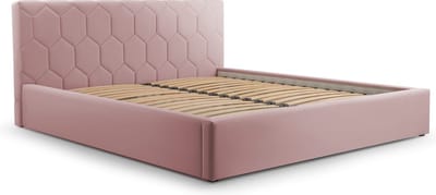 Tweepersoonsbed met fluwelen bekleding, met hoofdeinde, lattenbodem, bed voor volwassenen - BED 02 - 160x200 - Donkerroze (TRINITY 23)